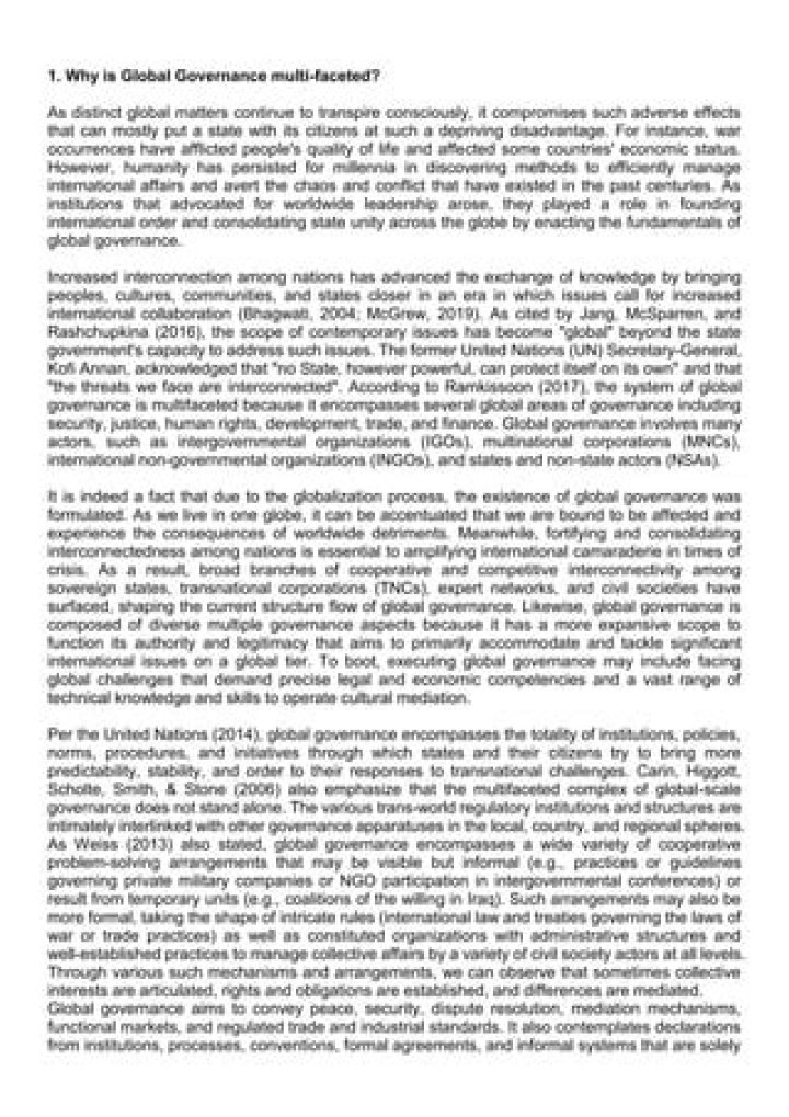 Why is global governance multi-faceted essay?